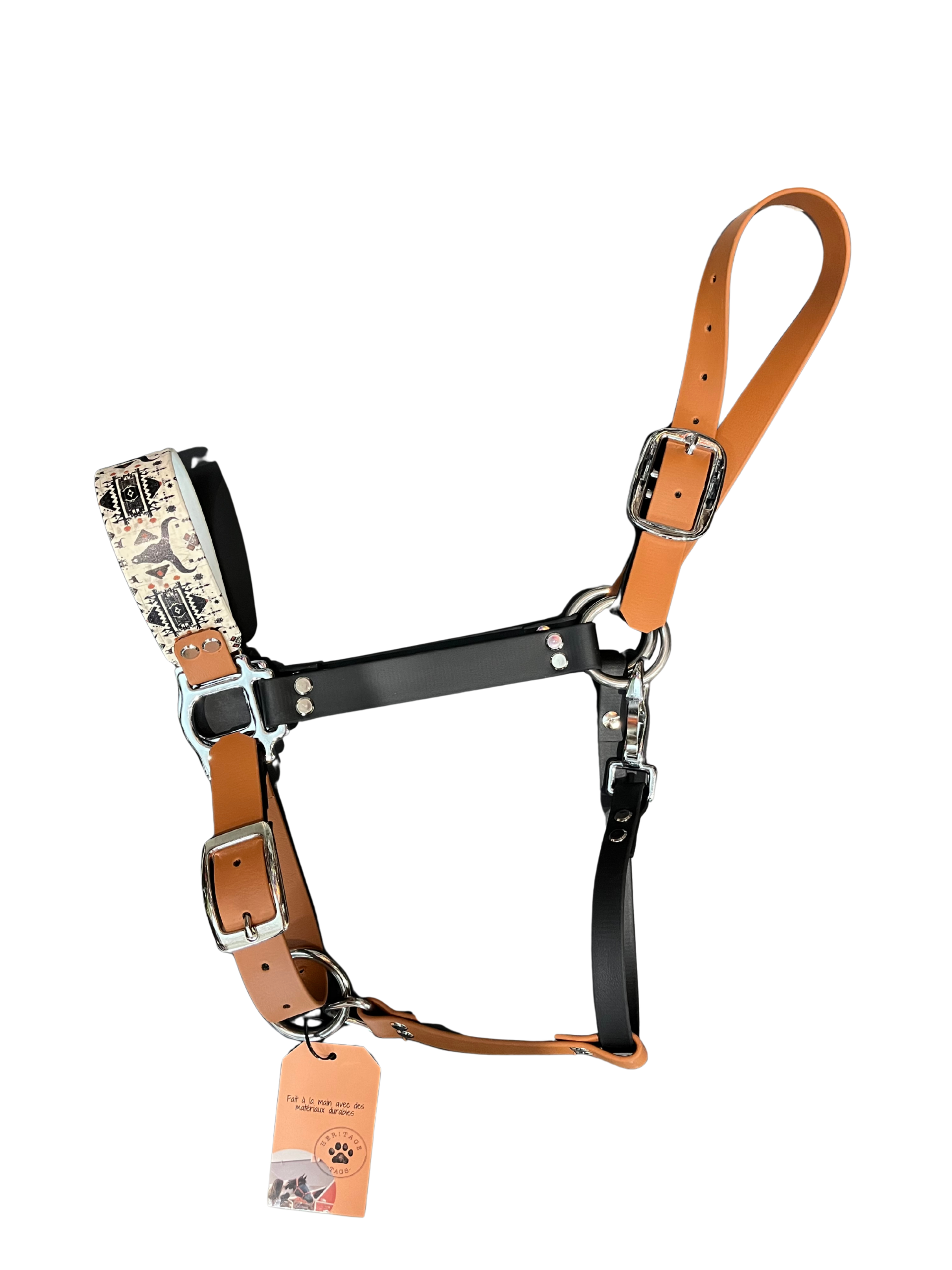 Licou Heritage Tags en biothane avec motifs colorés, accessoire pour animal, résistant et élégant.