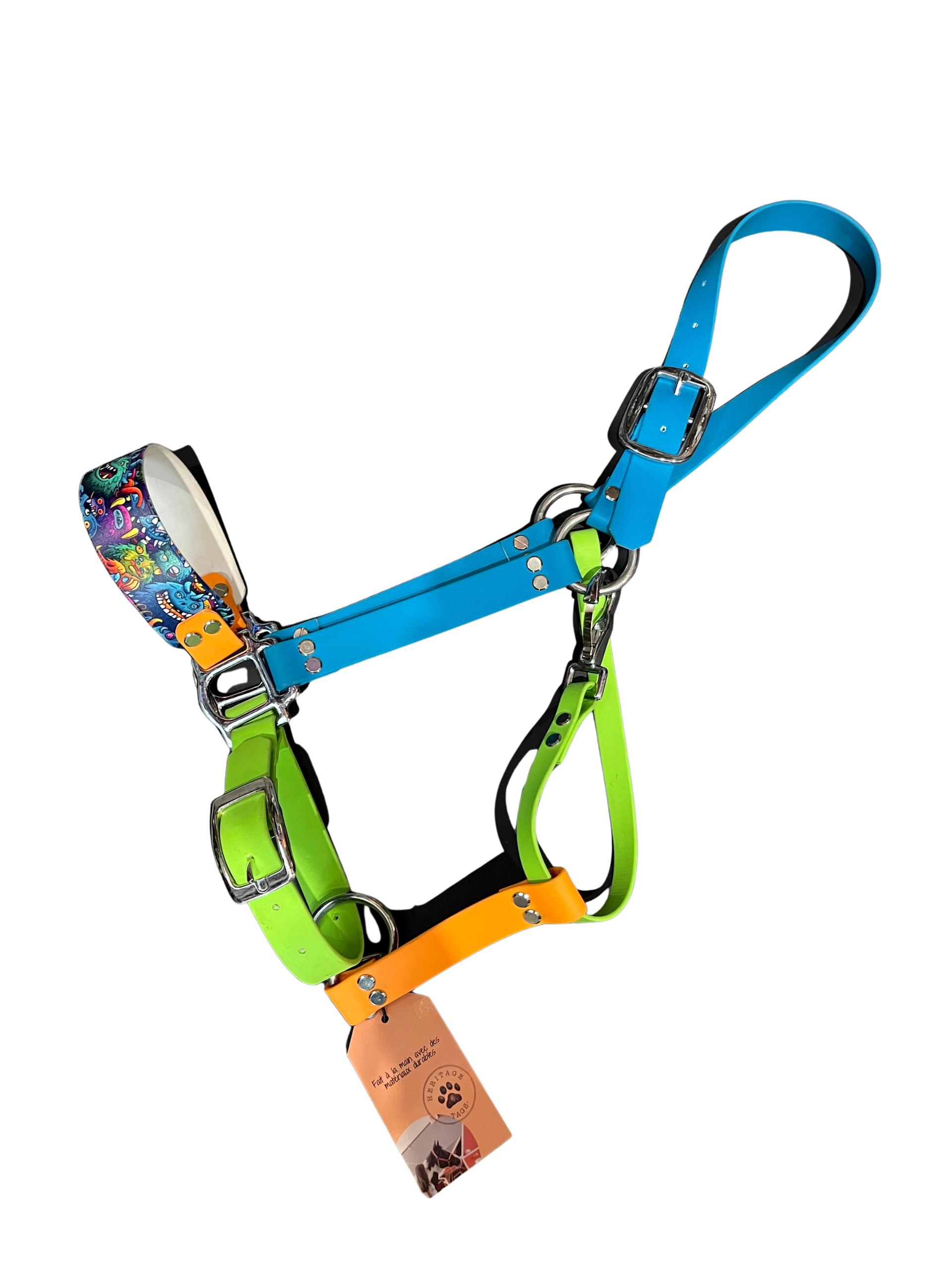 Collier en biothane avec motifs Heritage Tags, accessoire élégant pour animaux, couleurs variées et design personnalisé.