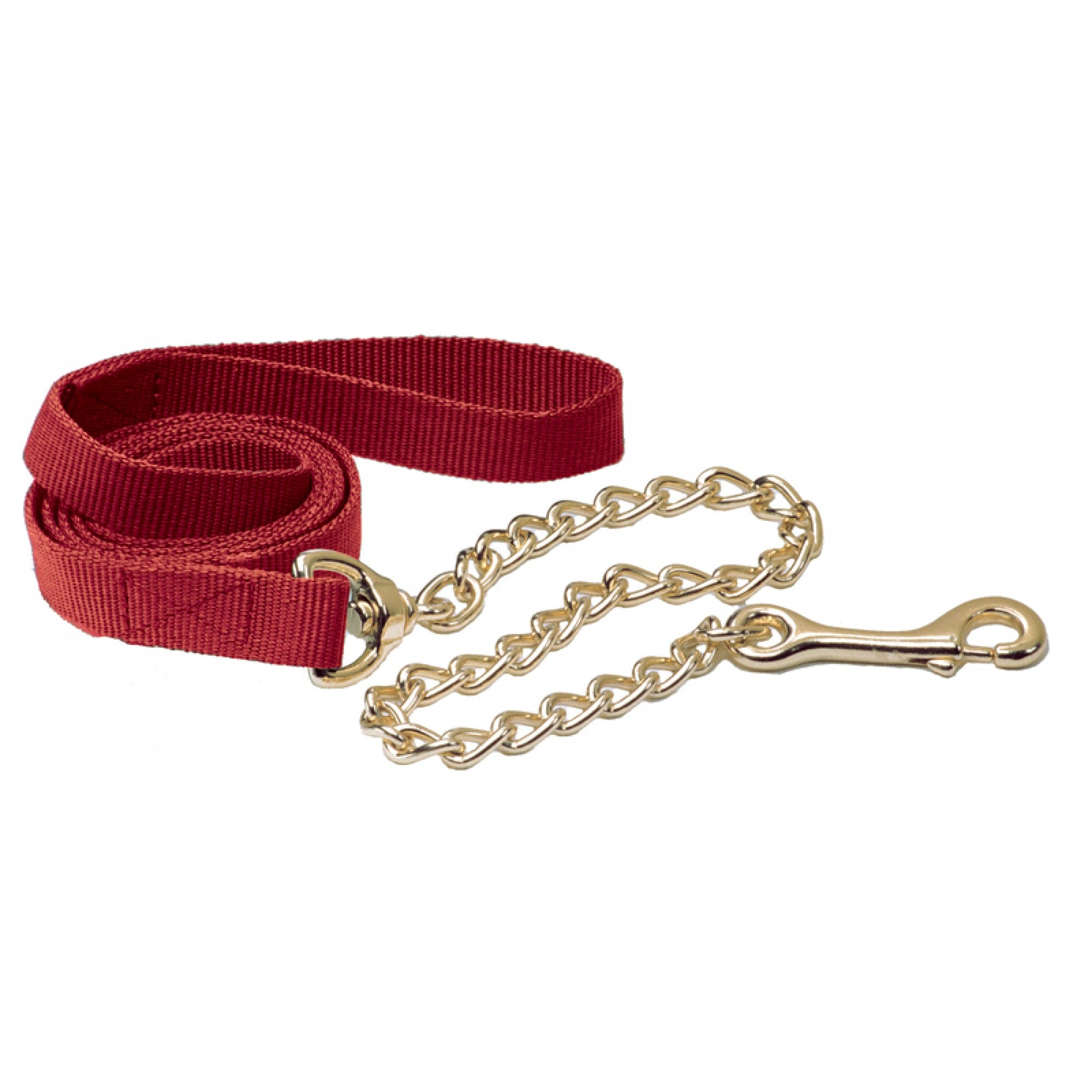 Laisse en nylon avec chaîne pour cheval de la marque Western Rawhide, équipée d'une poignée et d'une chaîne robuste.