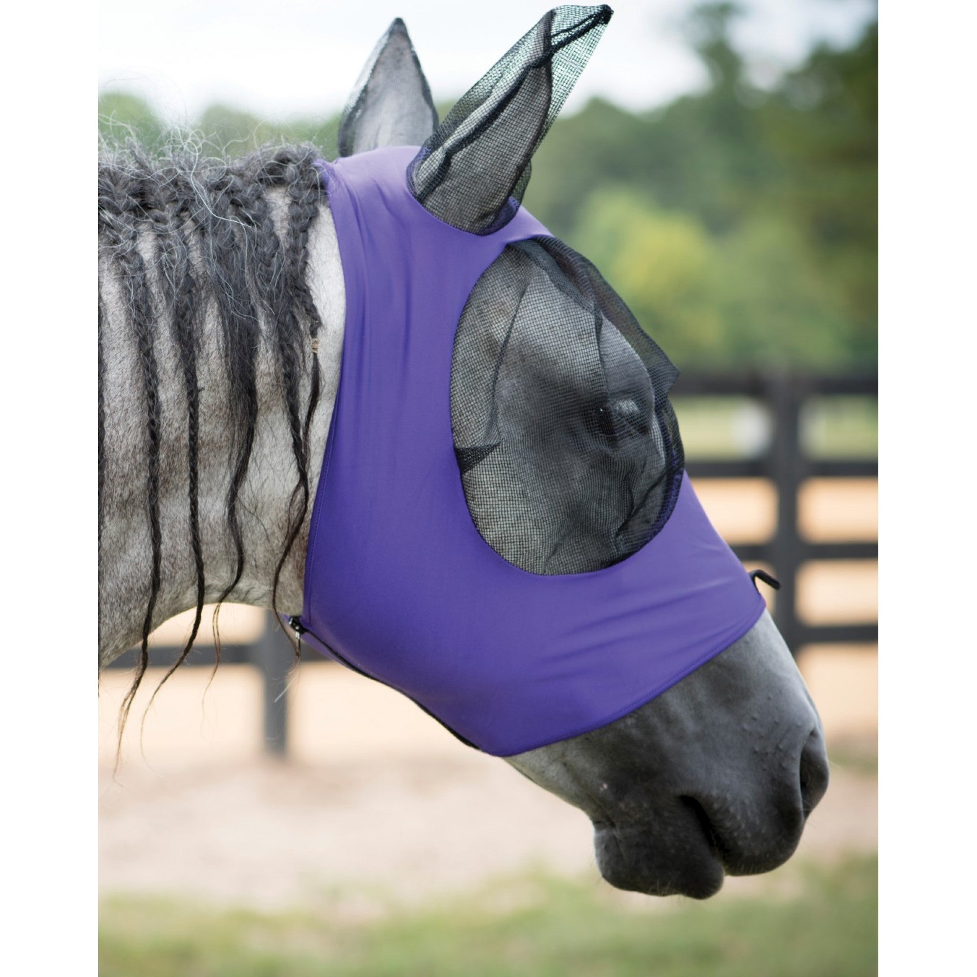Masque anti-mouches en lycra EQUI-SKY avec oreilles pour chevaux, accessoire de protection Western Rawhide, léger et respirant.