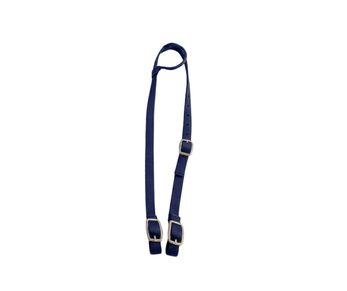 Bride en nylon 3/4 pouces à oreille, selle Western ES Sellerie pour équitation, avec boucles et garnitures visibles.