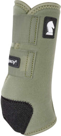 Guêtres arrière Legacy2 Equibrand de couleur olive, accessoires pour chevaux, protection robuste pour les membres arrière.