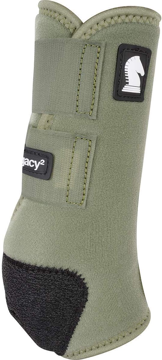 Guêtres arrière Legacy2 Equibrand de couleur olive, accessoires pour chevaux, protection robuste pour les membres arrière.