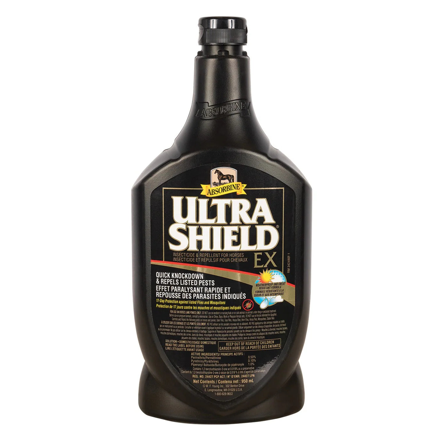 Flacon de 950 ml de soins Absorbine Ultrashield EX de Centurion Supply, spray anti-insectes pour chevaux.