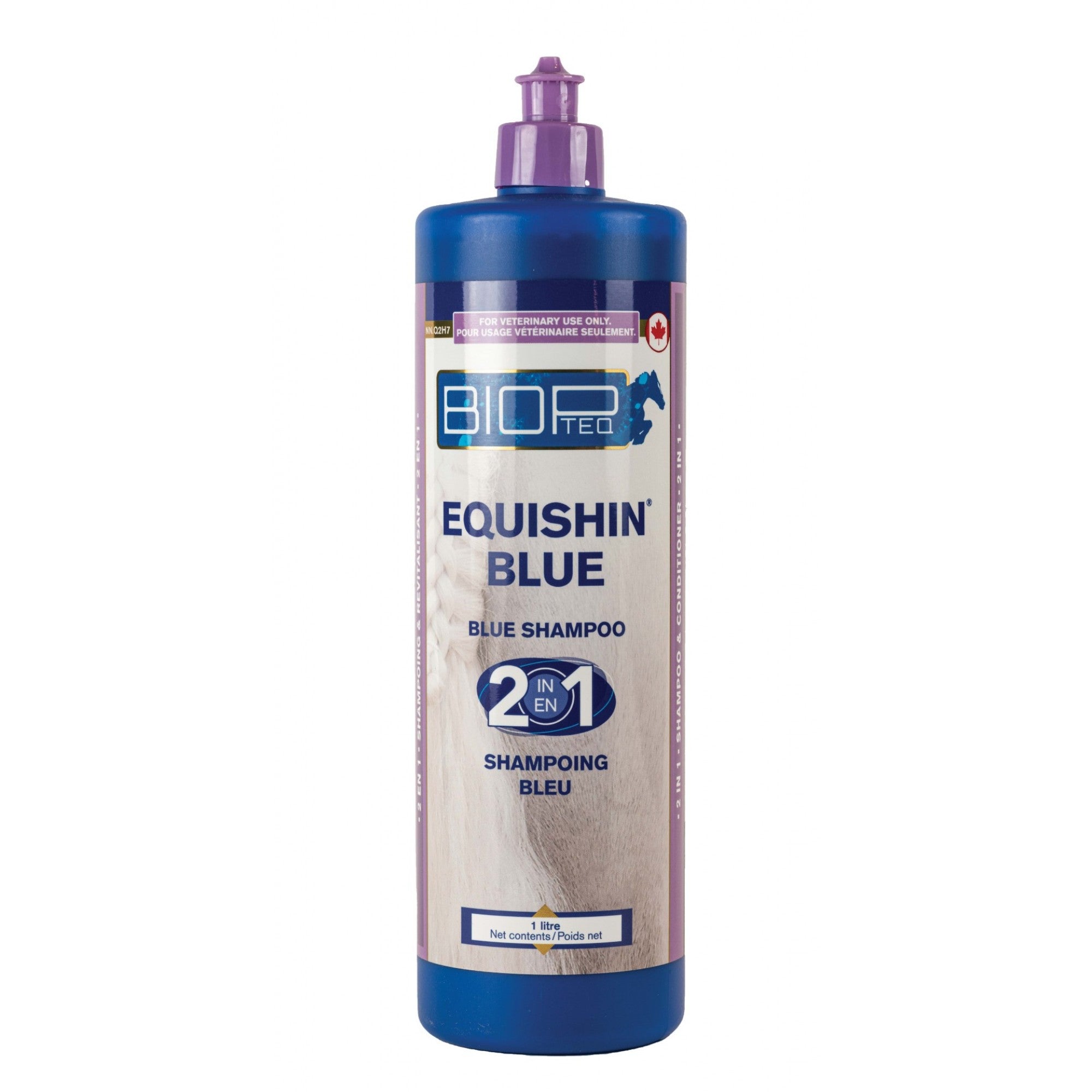 BIOPTEQ EQUISHIN BLUE Shampoing et après-shampoing 2 en 1 pour chevaux à robe claire, 1 L - ES Sellerie Western