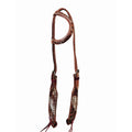 Bride à oreille Sundance en peau de vache, équipement de cheval Western Rawhide, avec boucles et détails en cuir naturel.