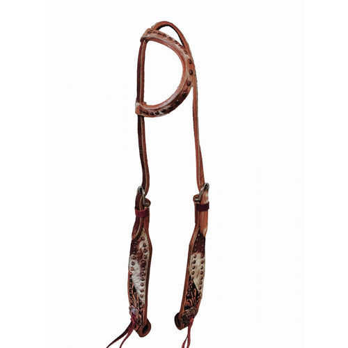 Bride à oreille Sundance en peau de vache, équipement de cheval Western Rawhide, avec boucles et détails en cuir naturel.