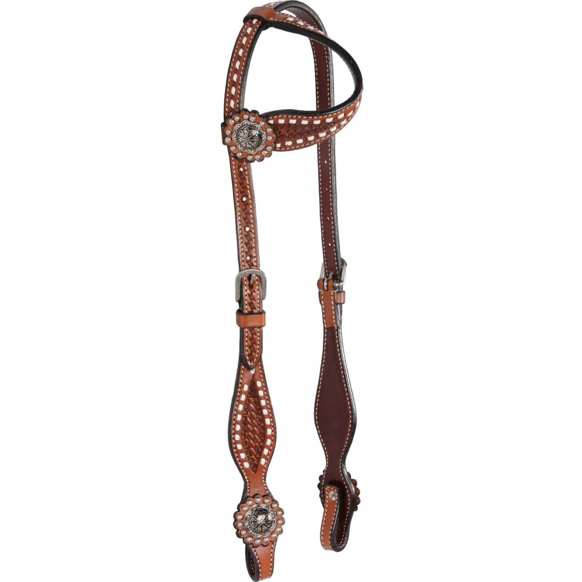 BRIDE UNE OREILLE COUNTRY LEGEND AVEC MOTIF BASKET ET COUTURES BUCKSTITCH, CHESNUT - ES Sellerie Western