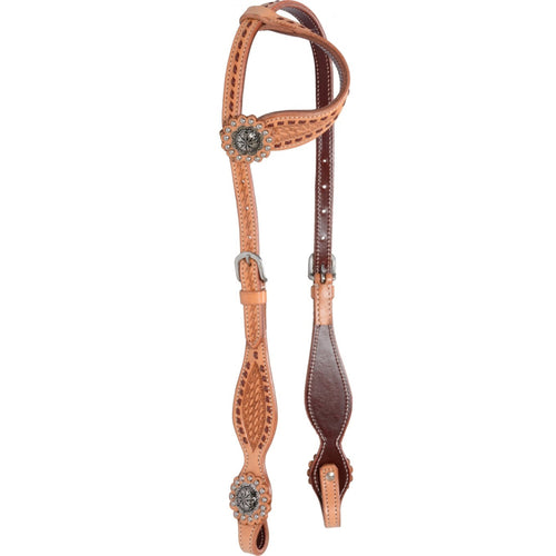 BRIDE UNE OREILLE COUNTRY LEGEND AVEC MOTIF BASKET ET COUTURES BUCKSTITCH, GOLDEN - ES Sellerie Western