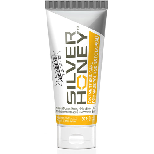 Baume de soin pour la peau Absorbine Silver Honey de Cavalier, 56,7 g, en tube blanc avec étiquette.