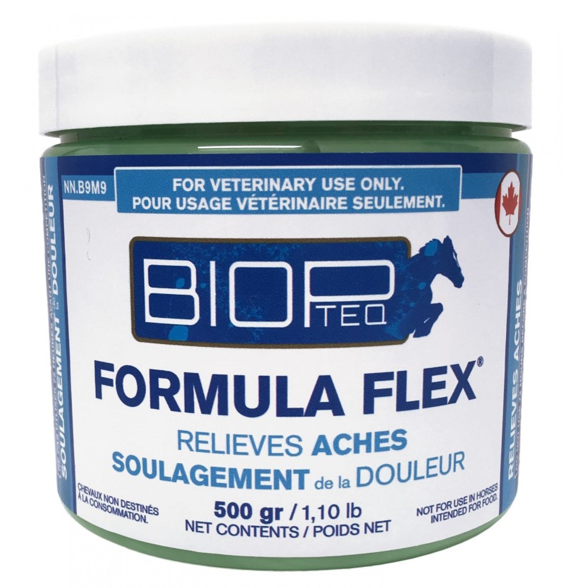 Liniment BIOPTEQ FORMULA FLEX de Cavalier, flacon de 500 g, avec application en spray pour soulager les douleurs musculaires.