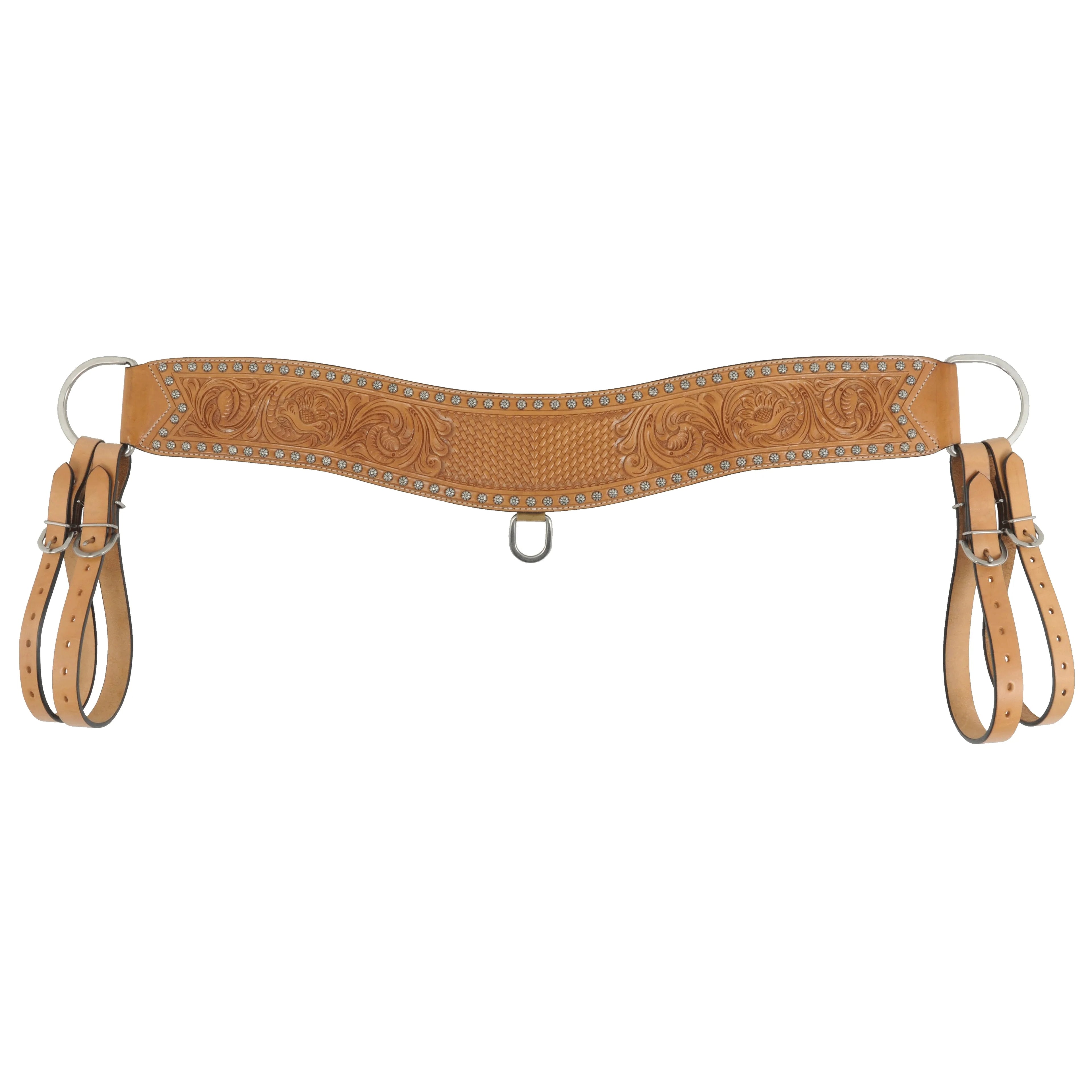 Collier de bricolage Western Rawhide avec motif panier et floral, équipement pour cheval, finition en cuir avec design détaillé.