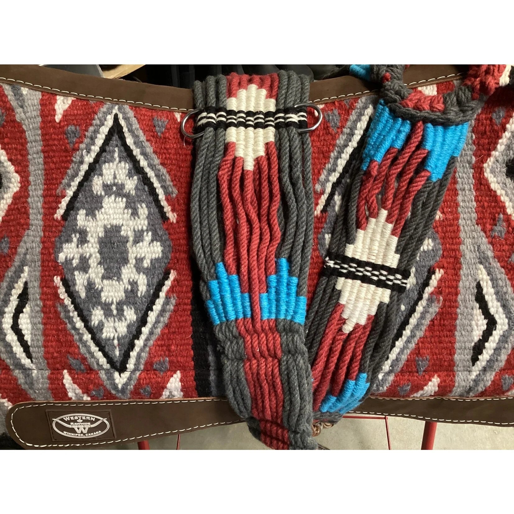 BLACK AND RED MOHAIR STRAP