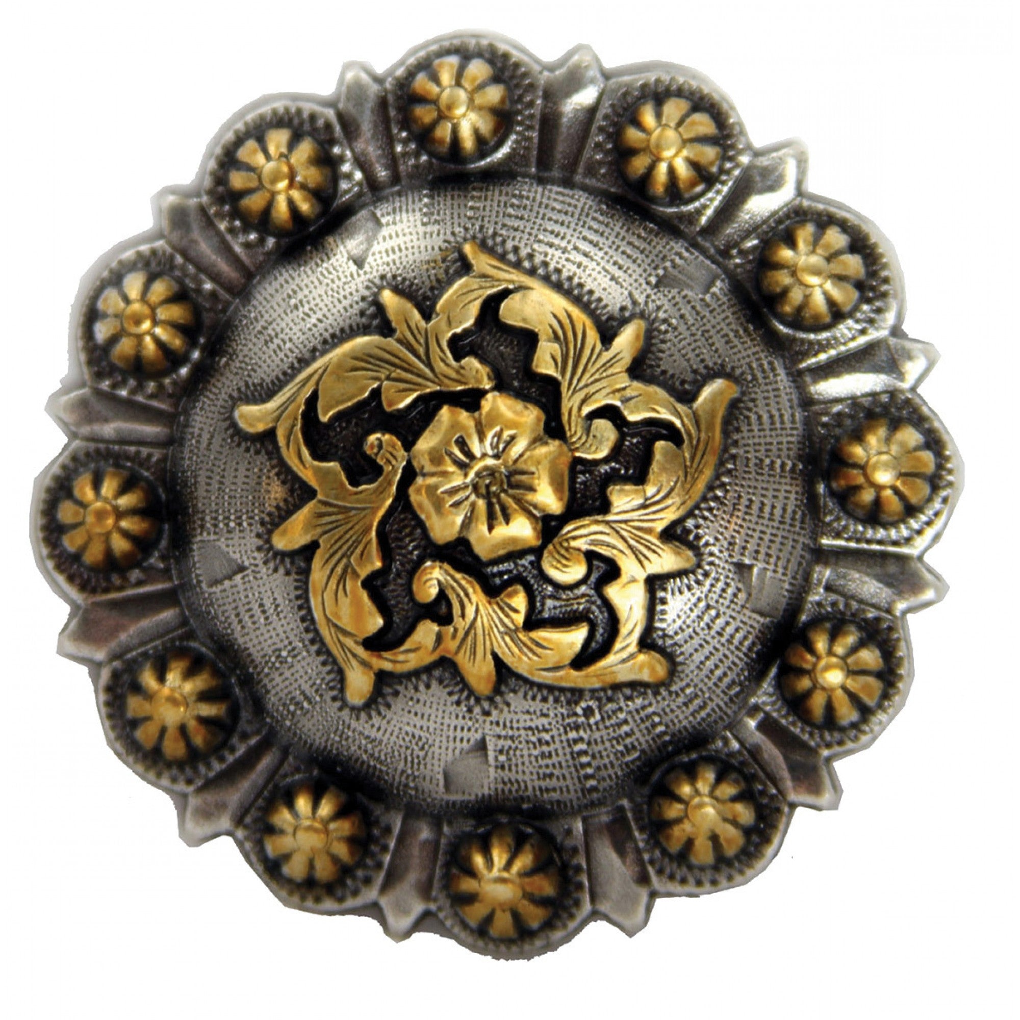 Concho Coloma en or doré de la marque Western Rawhide, accessoire décoratif avec motif traditionnel, visible en gros plan.