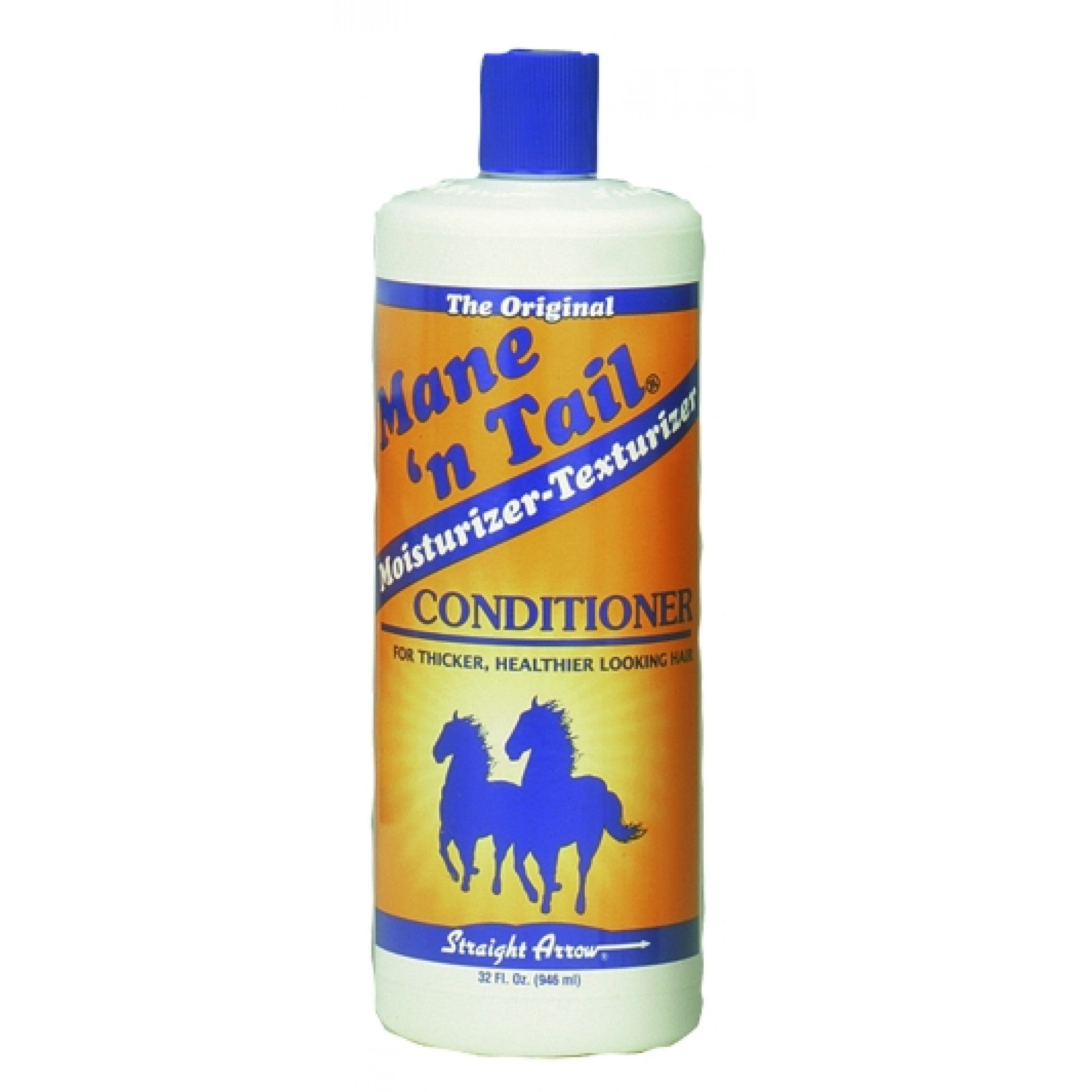 Après-shampooing sans rinçage Cavalier Straight Arrow Mane N Tail, 1 litre, bouteille avec étiquette et bouchon.