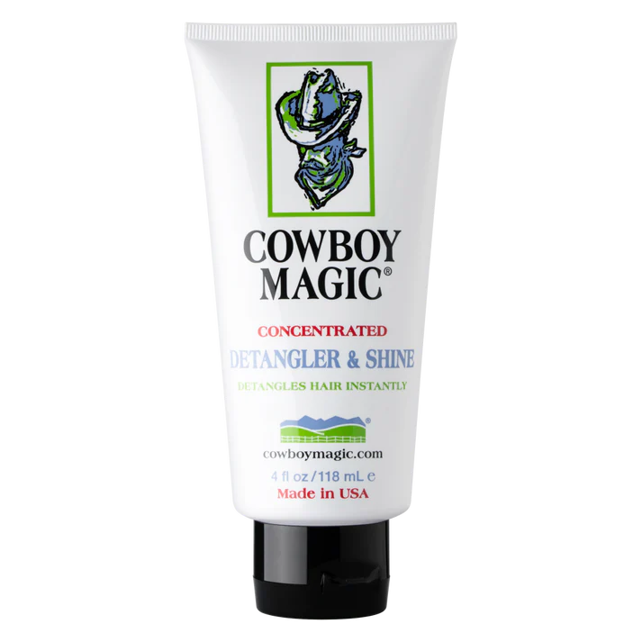 Soin démelant Cowboy Magic Shine de Western Rawhide, bouteille avec étiquette, pour démêler et faire briller la crinière et la queue du cheval