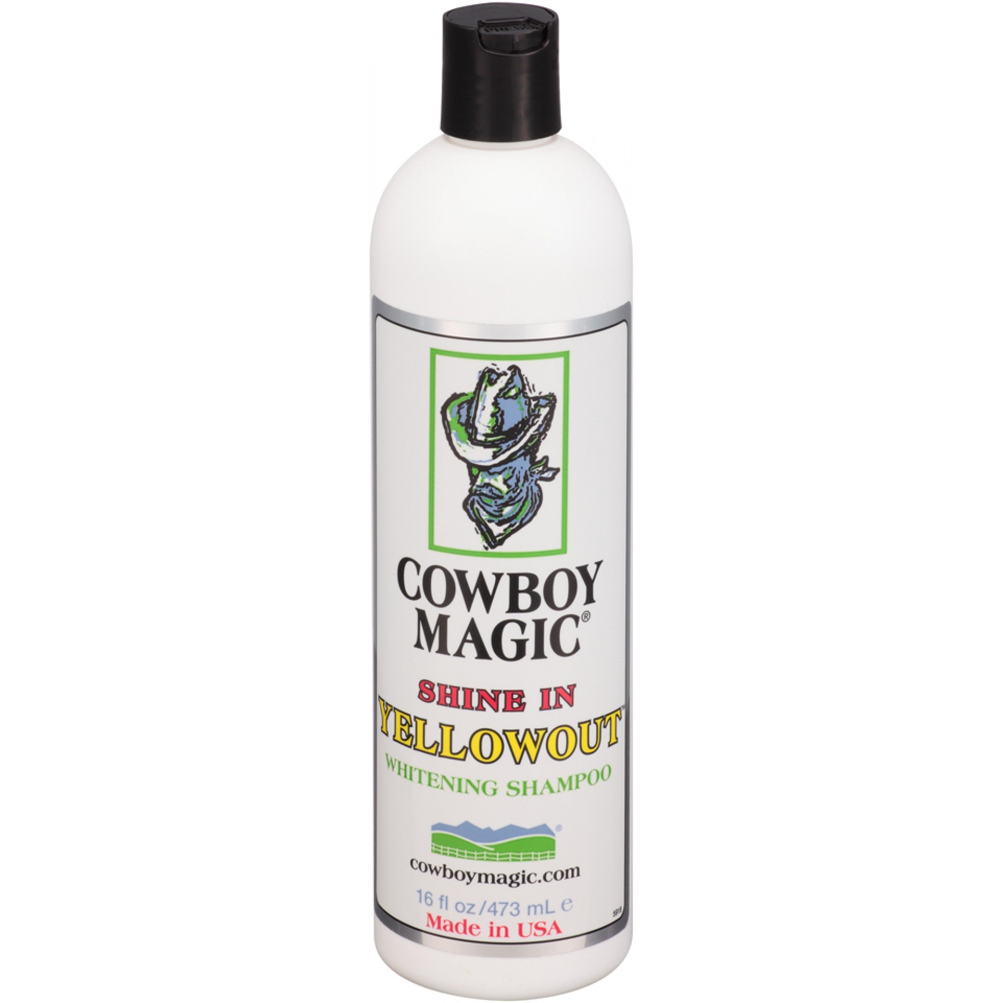 Shampoing Cowboy Magic Yellowout Western Rawhide pour chevaux, 473 ml, soin pour éliminer les taches jaunes du pelage.