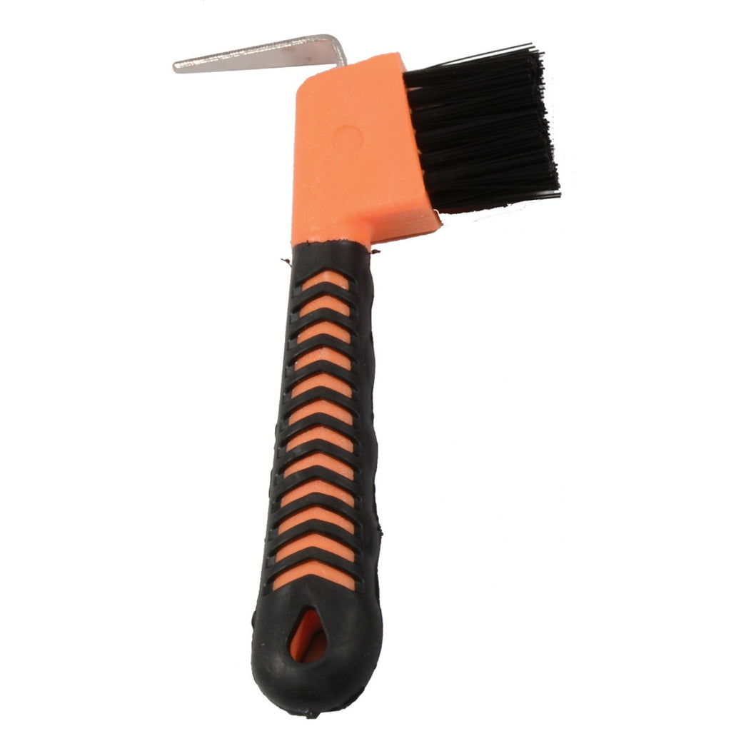 Cure-pieds à poignée souple Cavalier avec brosse orange pour soins des pieds, nettoyage et exfoliation.