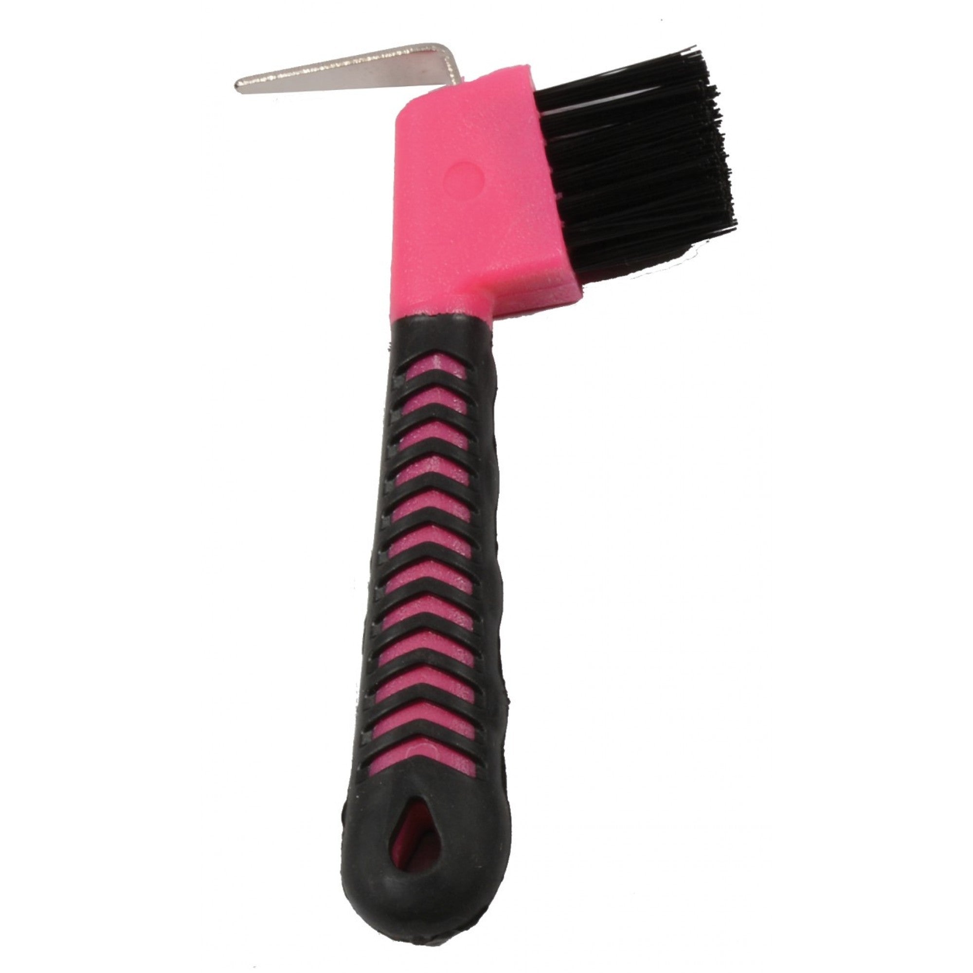 Cure-pieds à poignée souple Cavalier avec brosse rose pour soins des pieds, nettoyage et exfoliation.
