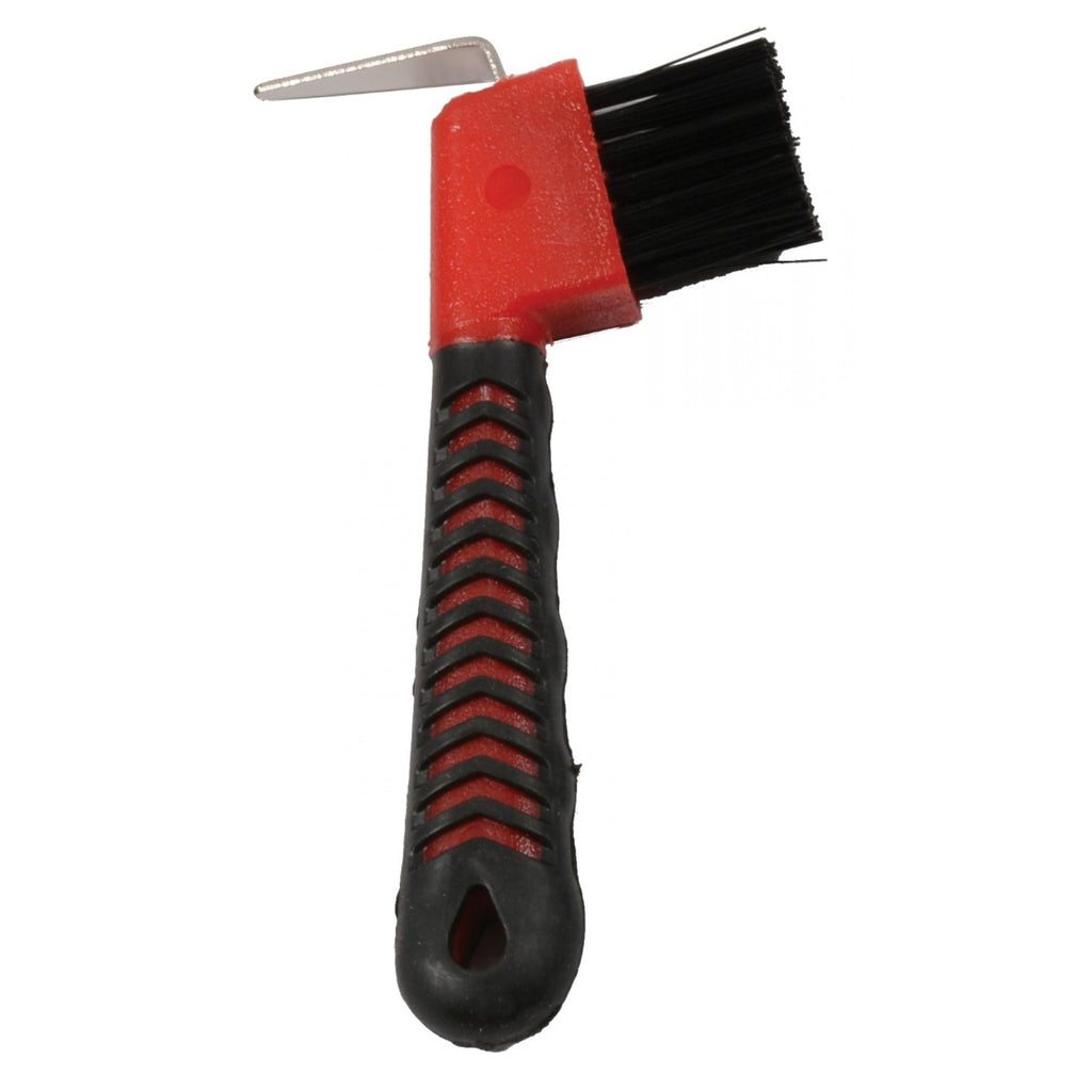 Cure-pieds à poignée souple Cavalier avec brosse rouge pour soins des pieds, nettoyage et exfoliation.