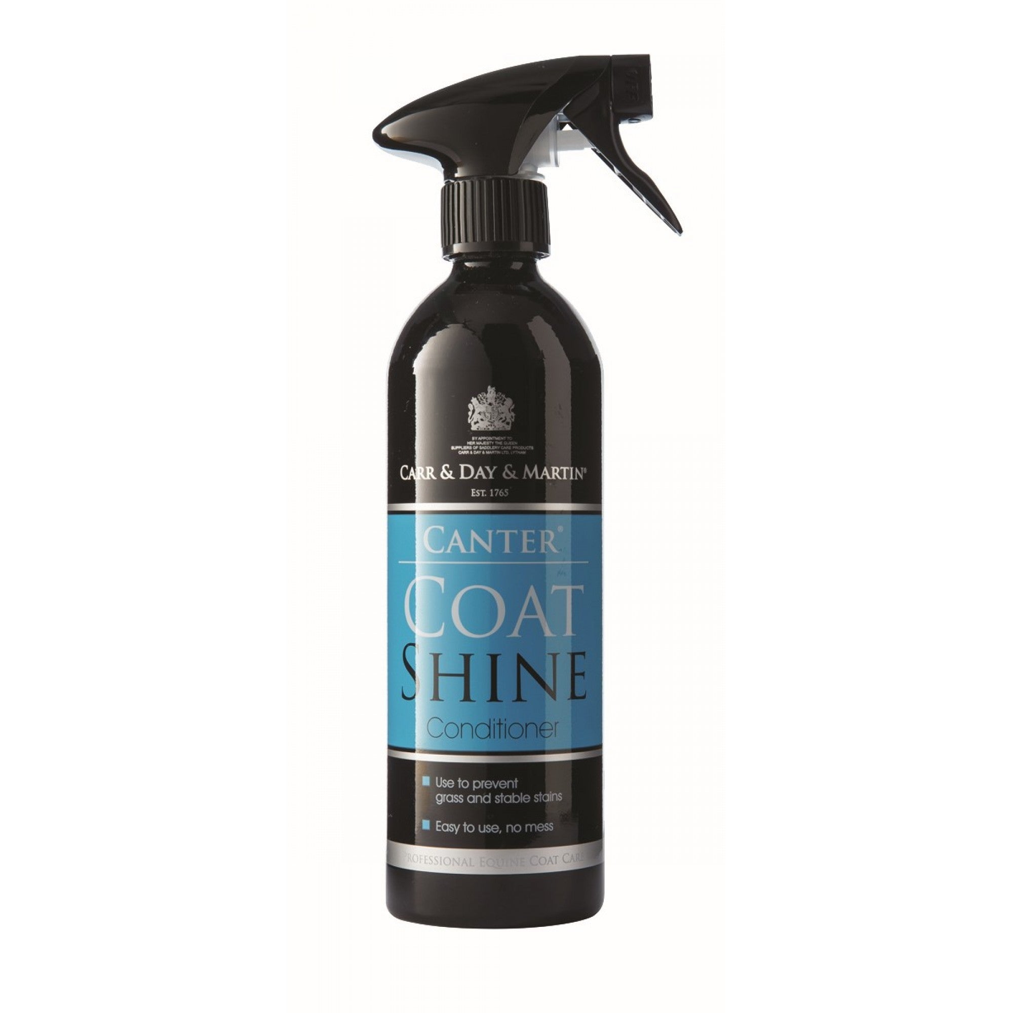 Soins pour chevaux Carr Day Martin Coat Shine Conditionner de 500 ml, flacon avec étiquette visible.