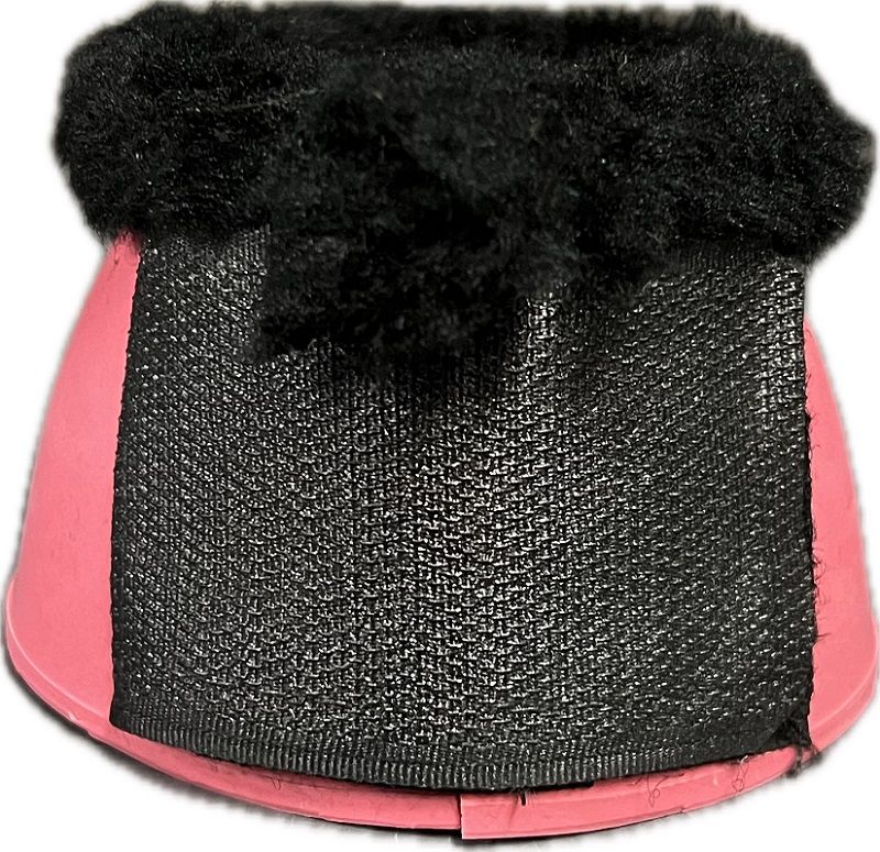 Cloche pour mini cheval noire avec doublure polaire rose, équipement de protection et confort pour chevaux petits.