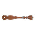 Courroie d’éperon Western Rawhide avec points argentés, accessoire pour équitation, en cuir noir avec détails brillants.