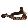 Éperons à fleurs en cuivre antique pour femmes, accessoire western Rawhide avec détails floraux.
