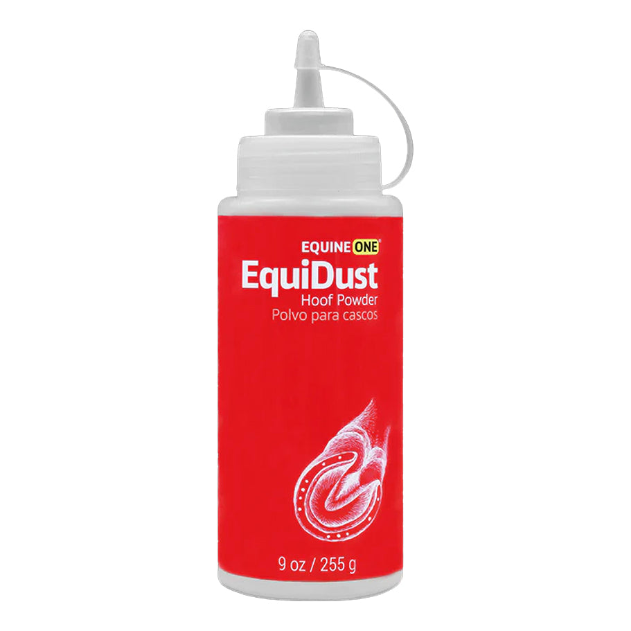 Poudre EquiDust 200 g pour soins équins, produit de Centurion Supply, contenant des agents apaisants pour la peau du cheval.