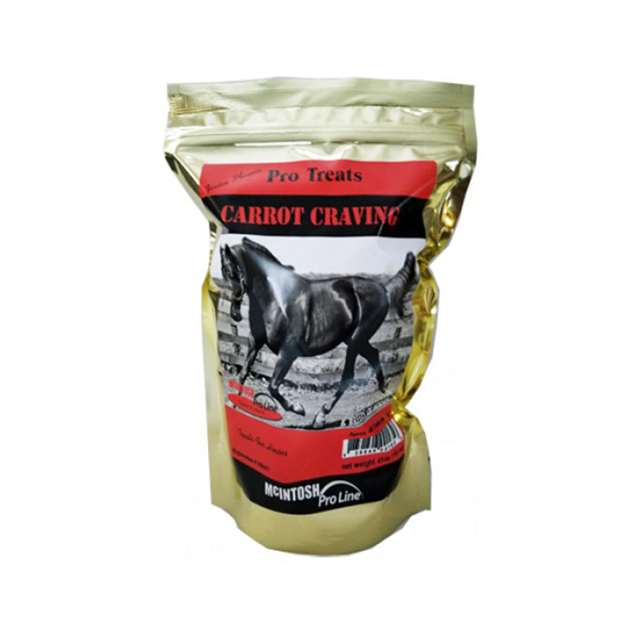 Friandises pour chevaux McIntosh Pro à la carotte, en sachet de 454 g, pour soins équins, par Centurion Supply.