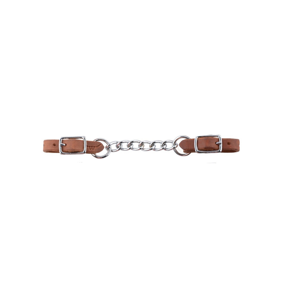 Gourmette en cuir avec chaîne Western Rawhide, accessoire élégant en cuir marron avec chaîne en métal doré.