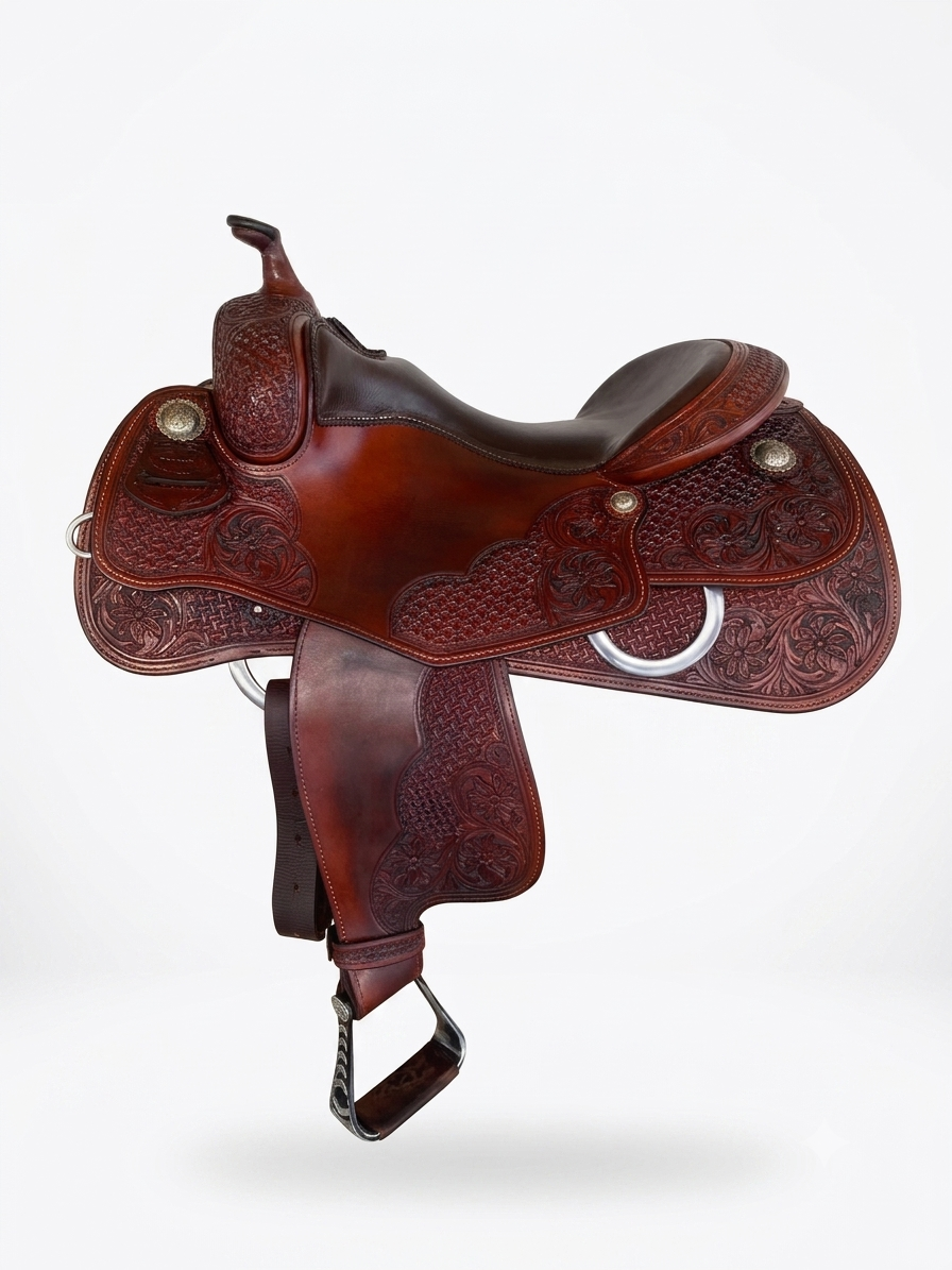 Selle western de reining Jim Taylor de la marque ES Sellerie Western, vue détaillée de l'accessoire d'équitation.