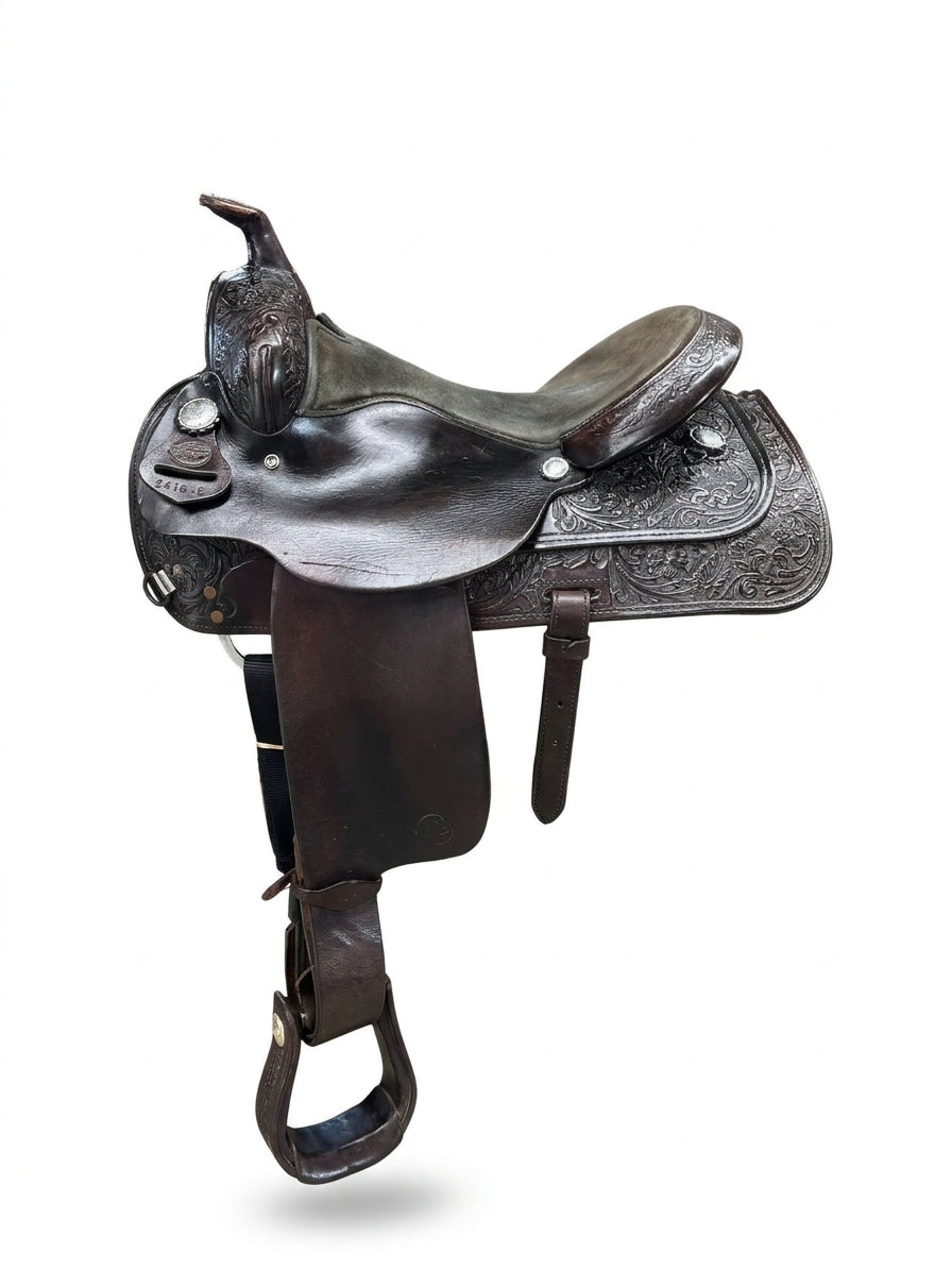 Selle western usagée Silver Supreme par ES Sellerie Western, vue de côté avec siège et pommeau visibles