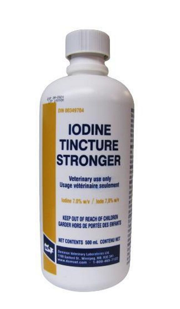 Flacon de 500ml d'iode à 7% de la marque Ger-Ryan, utilisé pour les soins et désinfectants.
