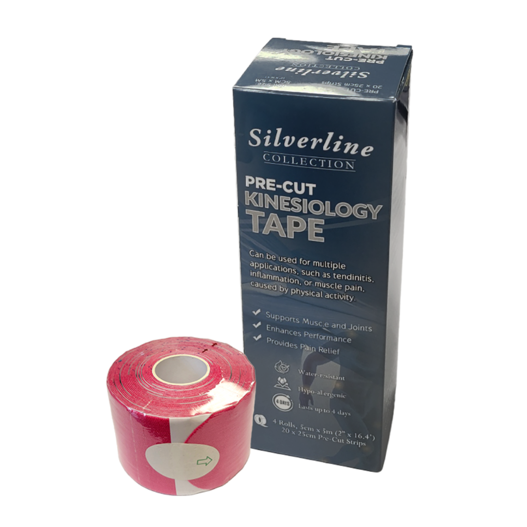 Bande de kinésiologie Silverline de Centurion Supply, paquet de 4, utilisée pour le soutien musculaire et la rééducation.