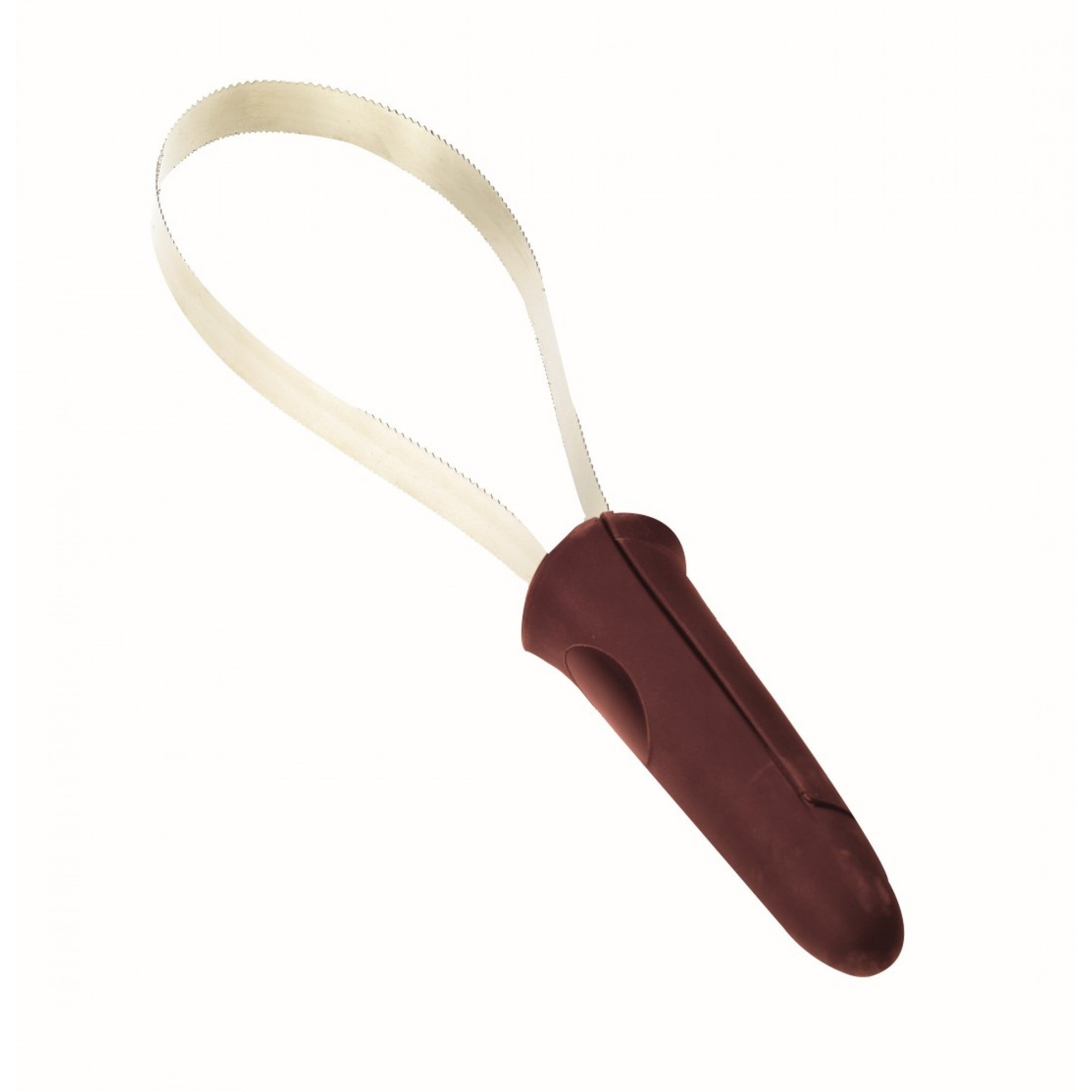 Lame de mue avec poignée en plastique Cavalier pour soins, visible en couleur bourgogne, conçue pour faciliter la manipulation.