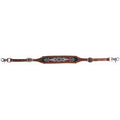 Relevé de bricole Country Legend avec motifs, équipement de cheval Western Rawhide, vue en angle avec plumes.
