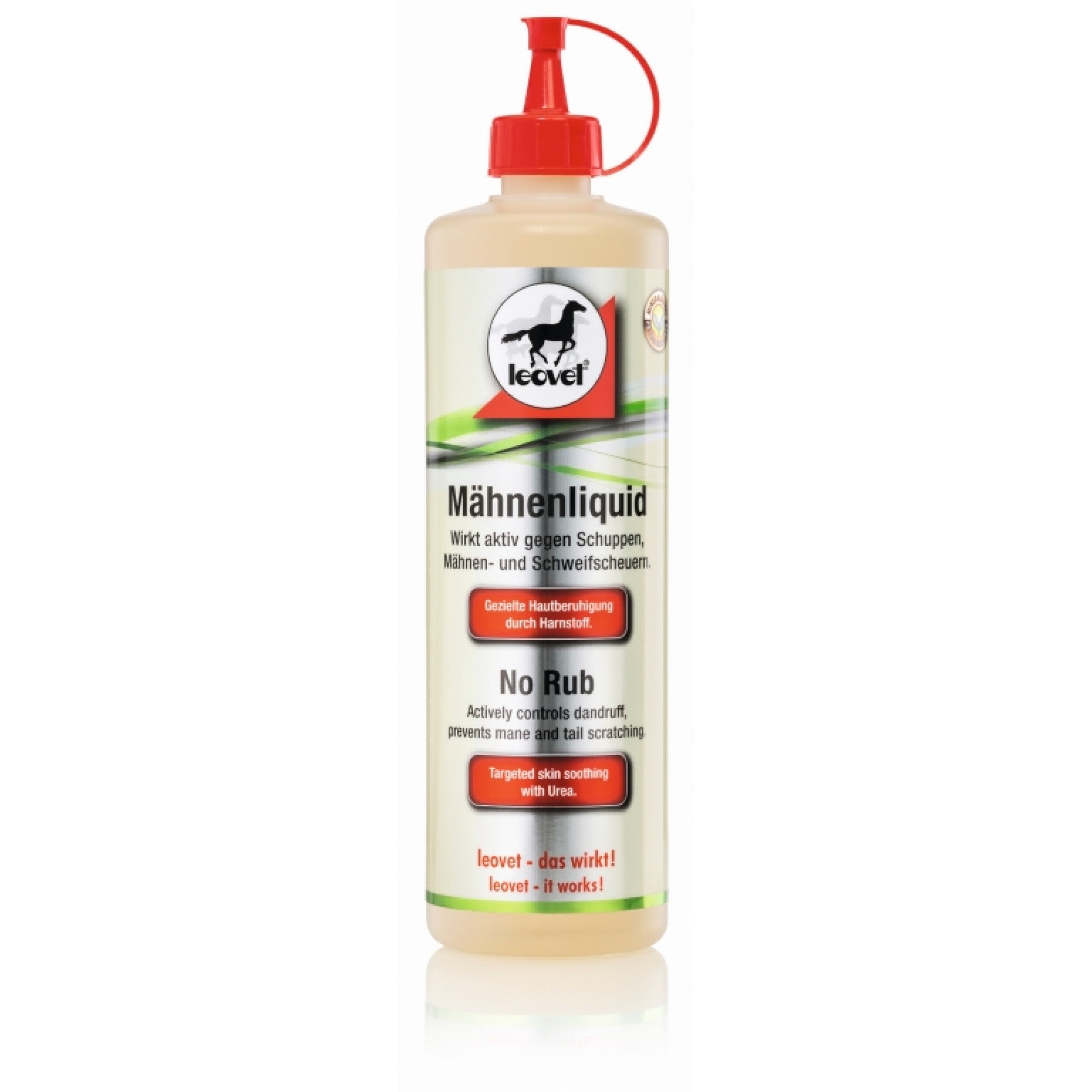 Soins pour crinière et queue Cavalier LEOVET No Rub, flacon de 500 ml, soin capillaire pour équidés.