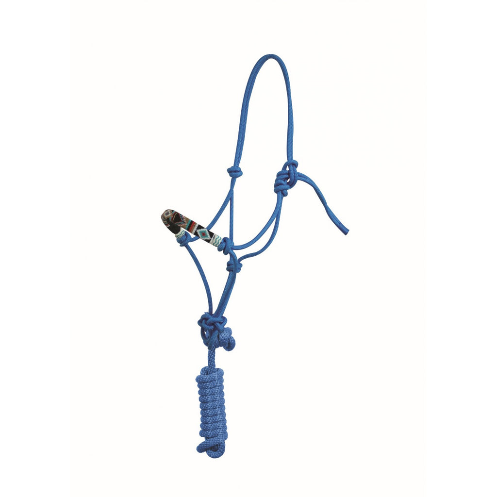 Licou en corde bleu Western Rawhide pour cheval, modèle Country Legend Cherokee avec longe, équipement équestre robuste et élégant