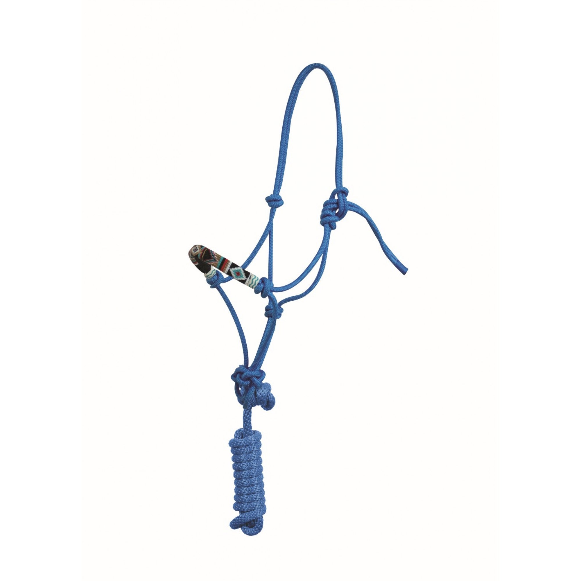 Licou en corde bleu Western Rawhide pour cheval, modèle Country Legend Cherokee avec longe, équipement équestre robuste et élégant