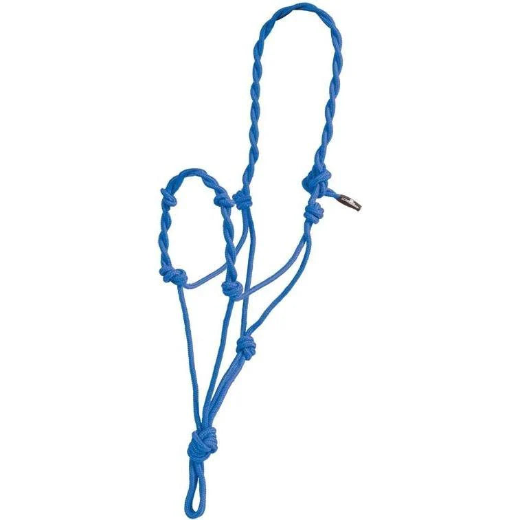 Licou Mustang Twist Rope de Western Rawhide en bleu, équipement pour cheval avec corde torsadée pour la mise en place.