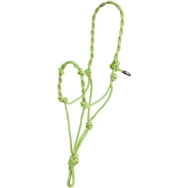 Licou Mustang Twist Rope de Western Rawhide, équipement pour cheval, en corde tressée verte lime avec boucles robustes.