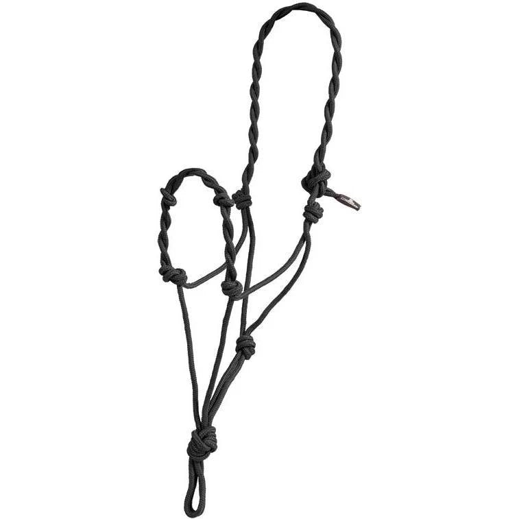Licou Mustang Twist Rope noir pour cheval, équipement Western Rawhide, en corde tressée robuste, disponible en plusieurs couleurs