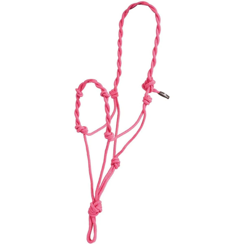 Licou Mustang Twist Rope Western Rawhide pour cheval, en rose avec corde torsadée, disponible en plusieurs couleurs.