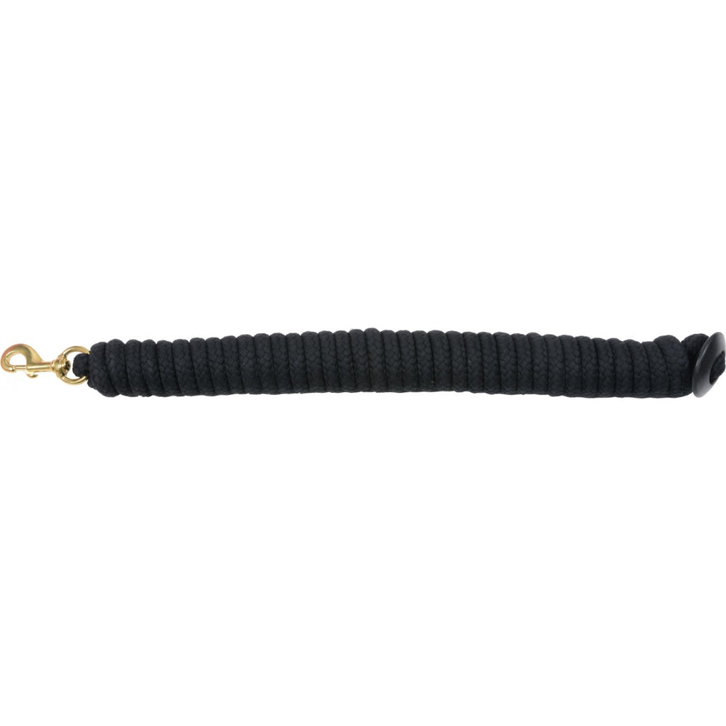 Longe noire avec embout en caoutchouc, accessoire Western Rawhide pour l'équitation, visible en gros plan.