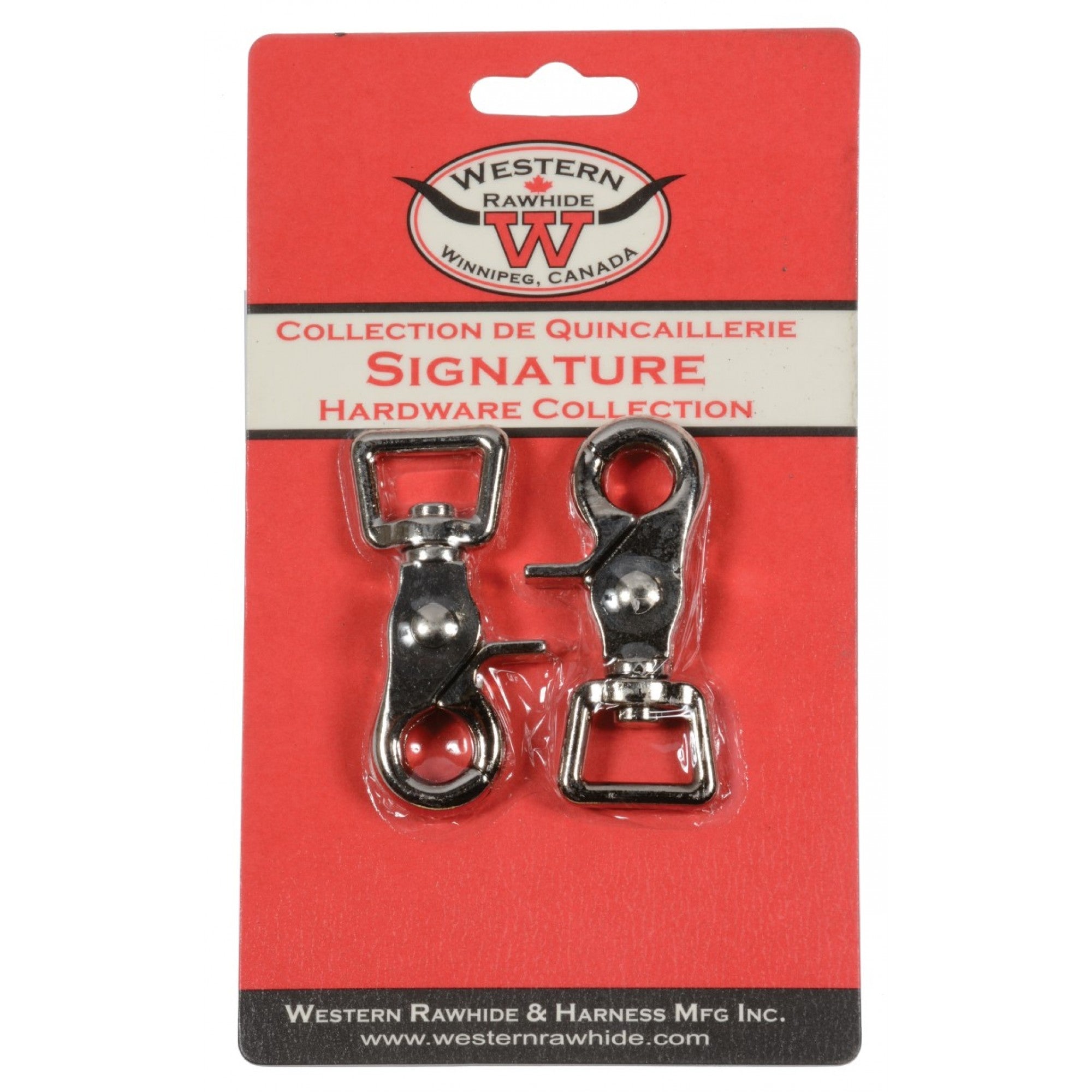 Mousqueton à déclenchement en zinc plaqué chrome de 5/8" pour accessoires, par Western Rawhide, visible avec ouverture et finition brillante.