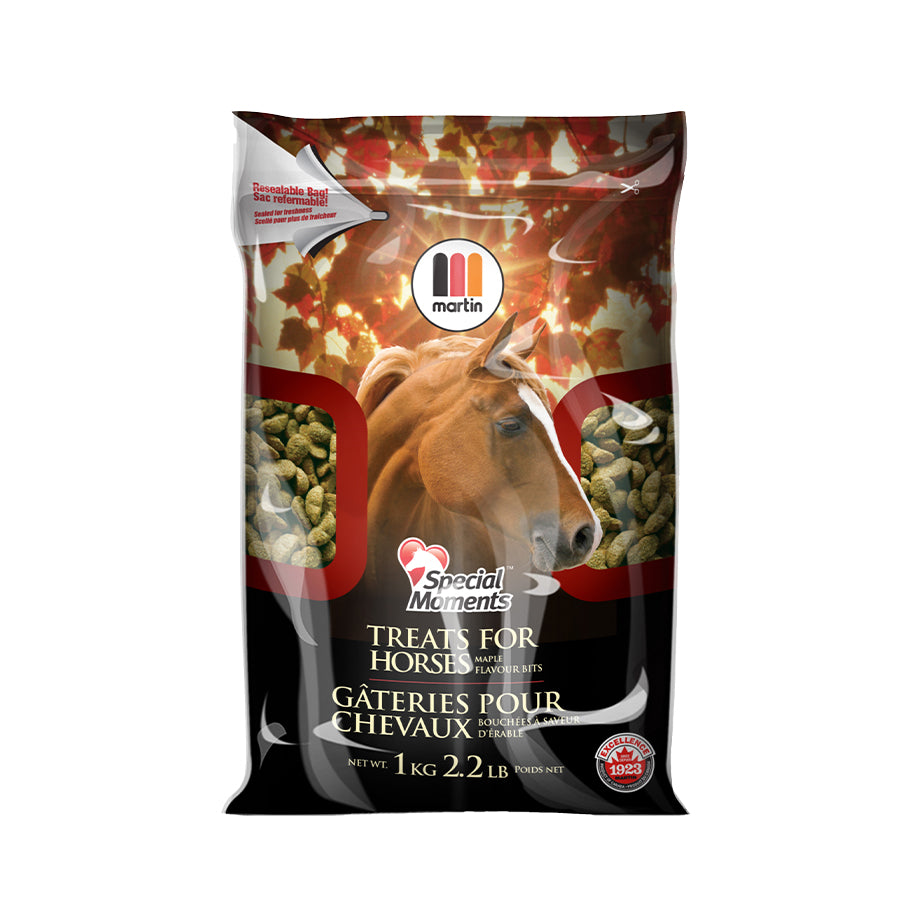 Friandises spécial chevaux Martin de Centurion Supply, emballage de 1 kg, soins pour chevaux visibles dans l'image.