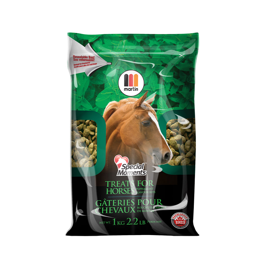 Friandises Martin pour chevaux à la menthe, soins équins, 1 kg, par Centurion Supply, en sachet.