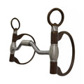 Mors à filet en D pour cheval, articulé avec port bas, fabriqué par Western Rawhide, image montrant la pièce en métal antique.