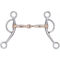 Mors d'entraînement snaffle 4,75 pouces de la marque Western Rawhide, avec anneaux en métal et bride en cuir.
